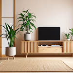 **

A bright, airy living room blending Scandinavian and Japanese design ("Japandi"). Focus on natural wood furniture, light-colored walls, and plants. Incorporate a mix of hidden and display storage, with carefully chosen lighting to create a relaxing atmosphere.  Consider a virtual interior design app displayed on a tablet in the foreground.

**