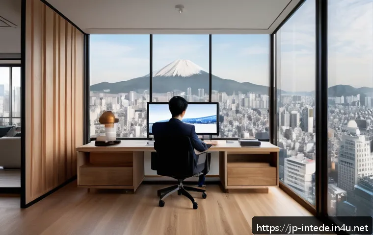 실내 공간 설계에서의 디지털 도구 활용 - A modern Japanese interior design studio scene showing a professional designer using advanced digita...