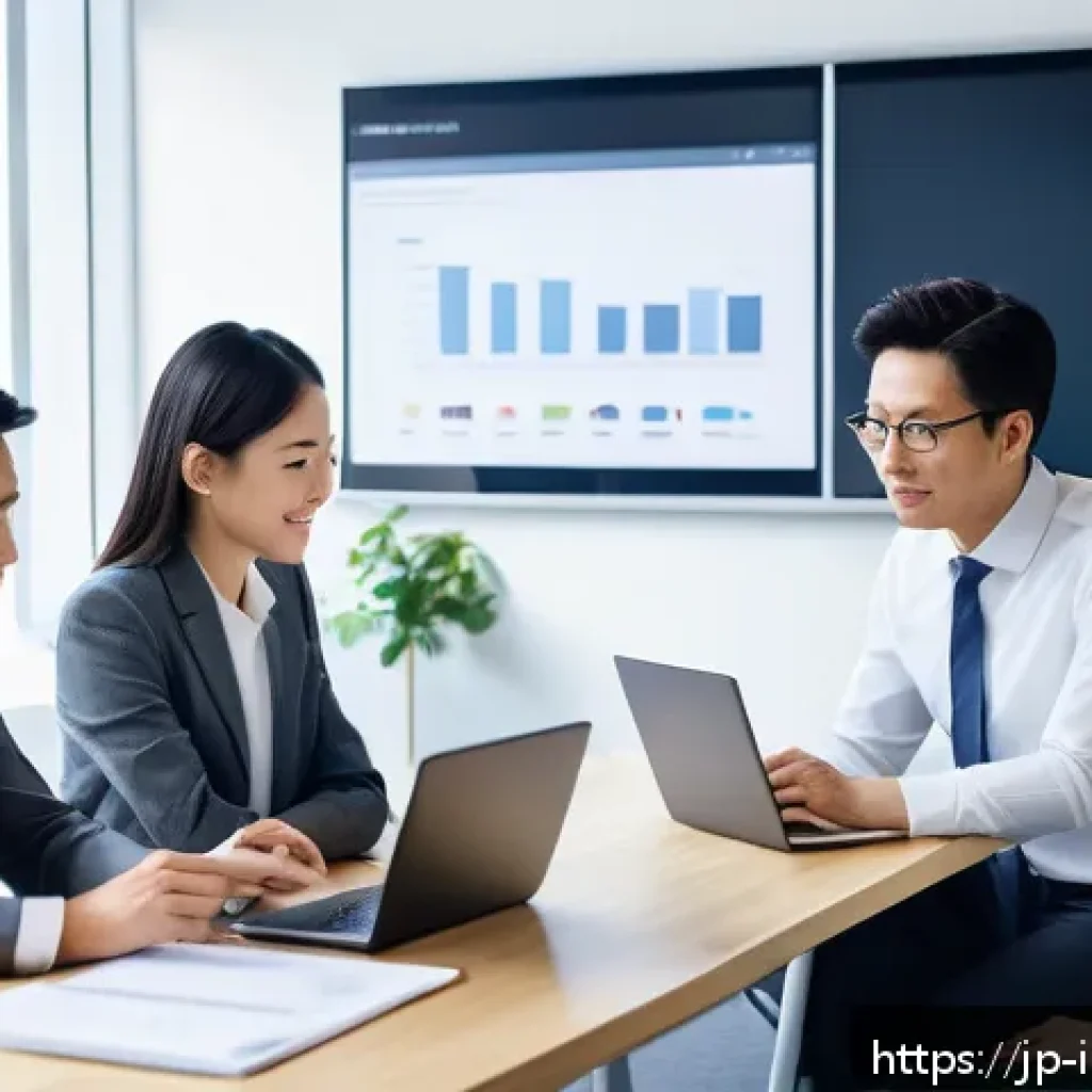 인테리어 디자이너와 협력 업체와의 관계 구축 - A modern Japanese office scene showing a diverse team of professionals in business casual attire eng...