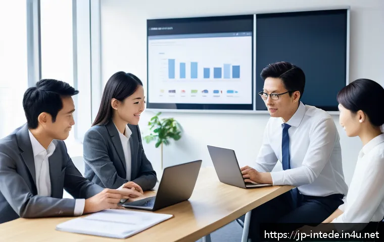 인테리어 디자이너와 협력 업체와의 관계 구축 - A modern Japanese office scene showing a diverse team of professionals in business casual attire eng...
